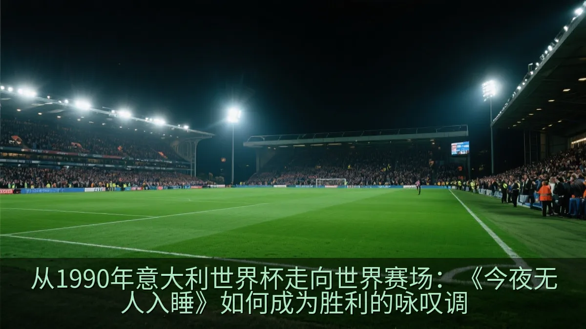 夜间足球场灯光下的观众与比赛前草坪